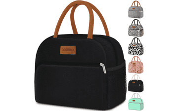 Women's Lunch Bag - Small Leakproof Cute Lunch Tote - Large Capacity Insulated Cooler for Work, Office, Picnic or Travel (Black)