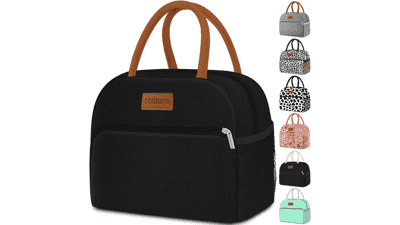 Women's Lunch Bag - Small Leakproof Cute Lunch Tote - Large Capacity Insulated Cooler for Work, Office, Picnic or Travel (Black)