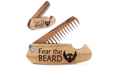 Wooden Beard Comb for Men - Folding Pocket Comb for Moustache and Beard Hair - Walnut Combs - Husband Anniversary Gift with Engraving