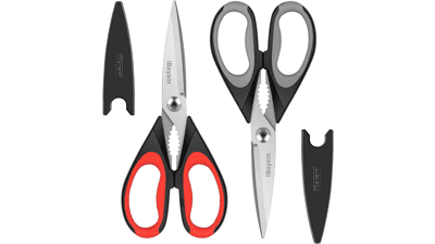 iBayam Kitchen Shears - Heavy Duty Meat and Poultry Scissors, Dishwasher Safe, Stainless Steel Utility Scissors - 2-Pack (Black Red, Black Gray)