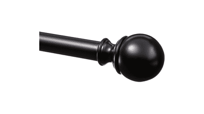 1-Inch Curtain Rod with Round Finials, 1-Pack, 72" to 144", Black