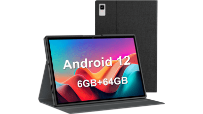 10.1 Inch Android 12 Tablet, 6GB RAM 64GB ROM, 1TB Expand, 8000mAh Battery, Dual Camera, 5G WiFi, Bluetooth, FHD Touch Screen, GPS