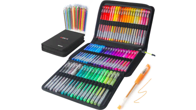 120 Pack Glitter Gel Pens Set - 60 Colors Pens with 48 Glitter Pens, 12 Classic Pens, 60 Matching Color Refills - Canvas Bag Included for Adults Coloring Books, Drawing, Journaling, Scrapbooking