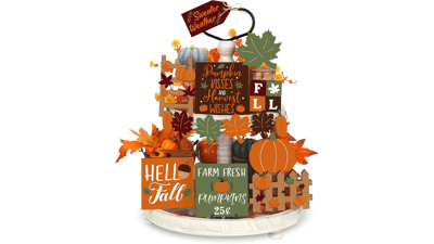 15 Fall Tiered Tray Decor Pumpkins Farmhouse Autumn Maple Leaf Table Centerpieces Thanksgiving Harvest Wood Blocks Signs