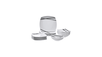 18-Piece Kitchen Dinnerware Set - Square Plates, Bowls, Service for 6 - Modern Beams
