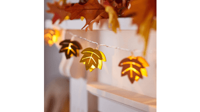 20 Wooden Fall Leaf Battery Operated LED Thanksgiving Indoor String Lights