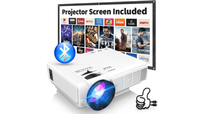 2023 Mini Projector with Bluetooth and Projector Screen, 9500 Lumens Full HD 1080P Portable Video Projector