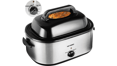 24Qt Electric Roaster Oven with Self-Basting Lid, Removable Pan, Cool-Touch Handles - Silver