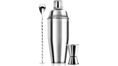 24oz Cocktail Shaker Bar Set - Margarita Mixer Drink Shaker with Measuring Jigger & Mixing Spoon - Stainless Steel Bar Tools with Built-in Strainer