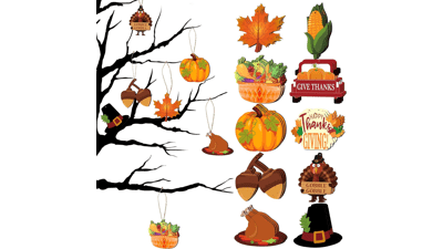 30 Pieces Fall Thanksgiving Wooden Ornaments - Pumpkin Cutouts, Colorful Turkey, Maple Leaves, Acorn - Fall Hanging Ceiling Decor