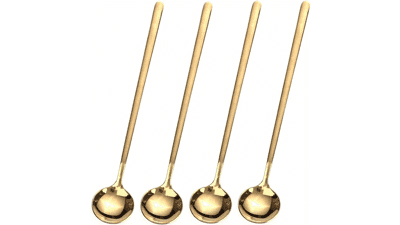 4 PCS 6.7 Inches Coffee Spoons - Stirring Spoons, Tea Spoons Long Handle, Gold Teaspoons, Ice Tea Spoons, Gold Espresso Spoons Stainless Steel