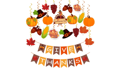 42Pcs Pre-Assembled GIVE THANKS Banner Hanging Swirls Thanksgiving Decor