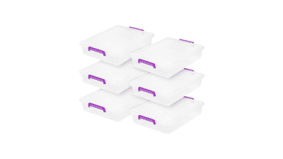 6 Quart Clear Plastic Storage Bins with Lids and Secure Latches - 6 Pack