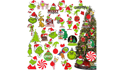 60Pcs Grinch Christmas Tree Decorations - Tree Ornaments Hanging Ornament Decor for Christmas Tree Indoors Home Decor