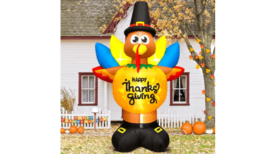 8FT Thanksgiving Inflatables Turkey Decoration with LED Lights