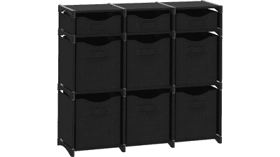 9 Cube Closet Organizers and Storage with Bins | Easy to Assemble Unit with Drawers | Room Organizer for Clothes, Baby Closet, Bedroom, Playroom, Dorm - Black
