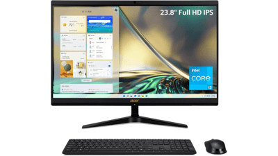 Acer Aspire C24-1700-UA91 AIO Desktop | 23.8" Full HD IPS Display | Core i3-1215U | 8GB DDR4 | 512GB NVMe M.2 SSD | Wi-Fi 6 | Windows 11 Home, Black