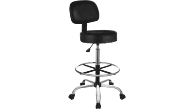 Adjustable Drafting Spa Bar Stool with Foot Rest and Wheels - Black