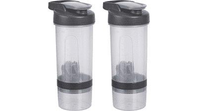 Amazon Basics Shaker Bottle with Mixer Ball - 20 Ounce - 2 Pack - Gray