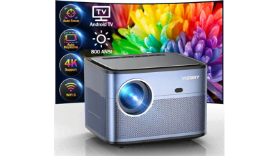 Android TV Projector 4K with Netflix, VIZONY 800ANSI 5G WiFi Bluetooth Outdoor Projector