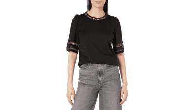 Anne Klein Harmony Knit Lace Trim Tee