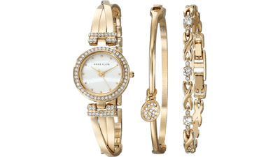 Anne Klein Premium Crystal Bangle Watch and Bracelet Set