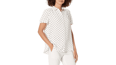 Anne Klein Women's Short Sleeve Button Down Blouse