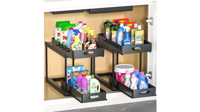 Aojia Under Sink Organizer with 2 Sliding Drawers - Bathroom and Kitchen Storage