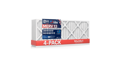 BNX TruFilter 10x24x1 Air Filter MERV 13 (4-Pack) - Electrostatic Pleated HVAC AC Furnace Filters