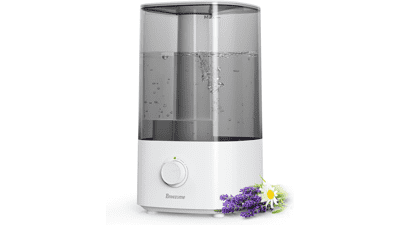 BREEZOME 4L Bedroom Humidifier - Top Fill Cool Mist Essential Oil Diffuser for Baby, Plants, Nursery - Lasts up to 50 Hours