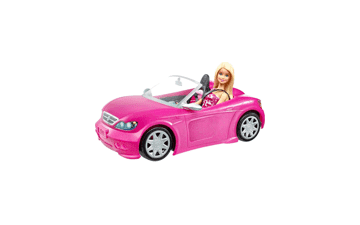 Barbie Car and Doll Set - Sparkly Pink 2-Seater Convertible with Glam Details