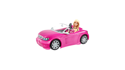 Barbie Car and Doll Set - Sparkly Pink 2-Seater Convertible with Glam Details