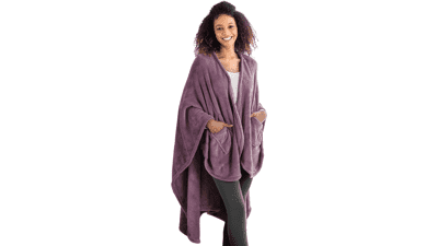 Berkshire Primalush Wearable Blanket - Cozy Loungewear Pocketed Plush Cape Wrap for Adults & Teens (Purple, One Size)