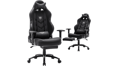 Big and Tall Gaming Chair with Footrest - 350lbs, Ergonomic High Back PC Chair, Wide Seat, Reclining Back, 3D Armrest - Black