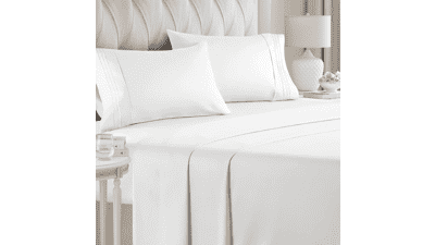 Breathable & Cooling Queen Size Bedding Sheet Set - Hotel Luxury for Women & Men - Deep Pockets - Easy-fit - Soft & Wrinkle Free - White Oeko-Tex Bed Set