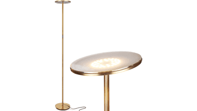 Brightech Sky LED Floor Lamp - Torchiere Super Bright, Dimmable, Tall Standing Lamp - Gold Brass