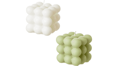 Bubble Candle - Cube Soy Wax Candles, Home Decor Candle, Scented Candle Set 2 Pieces (White+Green)
