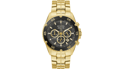 Bulova Men's Marine Star Gold Chronograph Watch - Black Dial