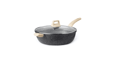 CAROTE 12.5 Inch Nonstick Deep Frying Pan with Lid, 6 Qt Jumbo Cooker Saute Pan