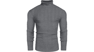 COOFANDY Men's Slim Fit Turtleneck Sweater - Casual Solid Waffle Knitted Pullover
