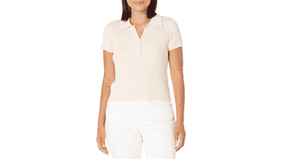 Calvin Klein Ribbed Cap Sleeve Polo Shirt for Women