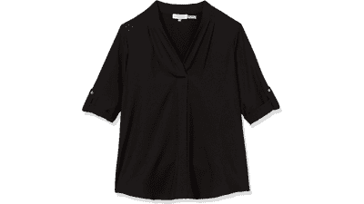 Calvin Klein Roll Sleeve Blouse with Inverted Pleating for Women