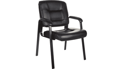 Classic Faux Leather Office Desk Guest Chair with Metal Frame - Black