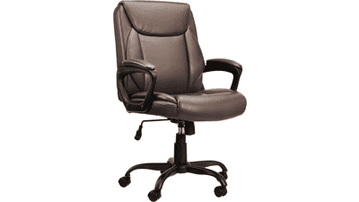Classic Puresoft PU Padded Mid-Back Office Computer Desk Chair with Armrest - Brown