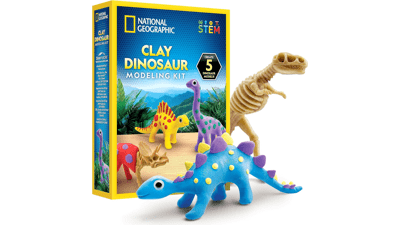 Clay Dinosaur Arts & Crafts Kit - Air Dry Clay for Kids Craft Kit with 5 Clay Colors, 5 Dino Skeletons, Sculpting Tool & Googly Eyes