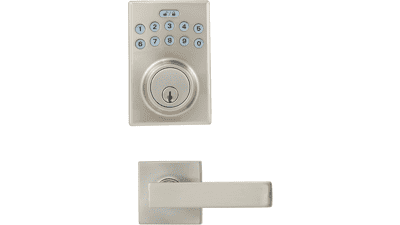 Contemporary Electronic Keypad Deadbolt Door Lock With Passage Lever - Satin Nickel