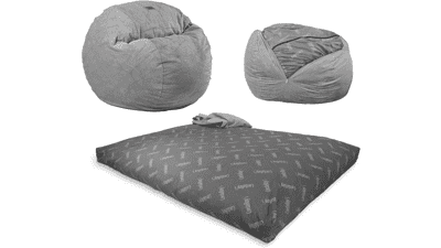 CordaRoy's Chenille Bean Bag Chair - Convertible Chair, Shark Tank Featured, Charcoal - Queen Size