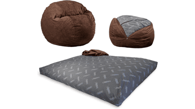 CordaRoy's Chenille Bean Bag Chair - Convertible Chair, Shark Tank Featured, Espresso - King Size