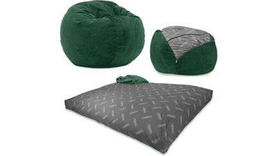 CordaRoy's Chenille Bean Bag Chair - Convertible Chair, Shark Tank Featured, Rainforest - Full Size