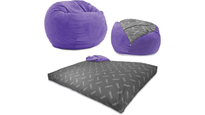 CordaRoy's Chenille Bean Bag Chair - Convertible Chair, Shark Tank Featured, Very Peri Purple - Full Size